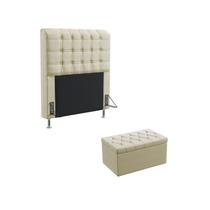 Kit Cabeceira Estofada Decorativa Para Cama Box Dama 90 Para Cama de Solteiro e Calçadeira Sagitarius Sued Bege Aradecor Kit Cabeceira Estofada Decorativa Para Cama Box Dama 90 Para Cama de Solteiro e Calçadeira Sagitarius Sued Bege Aradecor