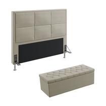 Kit Cabeceira Estofada Decorativa Para Cama Box Maia 140 Para Cama de Casal e Calçadeira Sagitarius Couro Bege Aradec