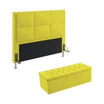 Kit Cabeceira Estofada Decorativa Para Cama Box Maia 160 Para Cama Queen e Calçadeira Sagitarius Sued Amarelo Aradecor