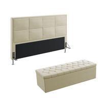 Kit Cabeceira Estofada Decorativa Para Cama Box Maia 195 Para Cama King e Calçadeira Sagitarius Sued Bege Aradecor