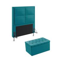 Kit Cabeceira Estofada Decorativa Para Cama Box Maia 90 e Calçadeira Sagitarius Sued Azul Turquesa Aradecor Kit Cabeceira Estofada Decorativa Para Cama Box Maia 90 e Calçadeira Sagitarius Sued Azul Turquesa Aradecor