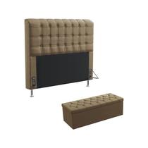 Kit Cabeceira Estofada Decorativa Para Cama Box Rana 140 Para Cama Casal Calçadeira Sagitarius Sued Capuccino Aradecor