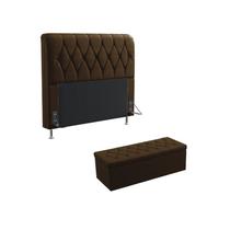 Kit Cabeceira Estofada Decorativa Para Cama Box Sirius 140 Para Cama Casal e Calçadeira Sagitarius Sued Marrom Aradecor