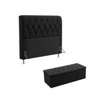 Kit Cabeceira Estofada Decorativa Para Cama Box Sirius 140 Para Cama Casal e Calçadeira Sagitarius Sued Preto Aradecor