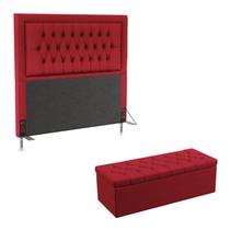 Kit Cabeceira Estofada Decorativa Pegasus e Calçadeira Sagitarius 140 Para Cama de Casal Sued Vermelho Aradecor