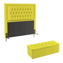 Kit Cabeceira Estofada Decorativa Pegasus e Calçadeira Sagitarius 160 Para Cama Queen Sued Amarelo Aradecor