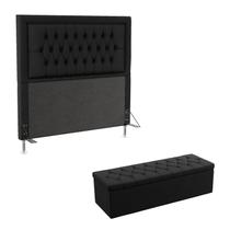 Kit Cabeceira Estofada Decorativa Pegasus e Calçadeira Sagitarius 195 para Cama King Sued Preto Arad Kit Cabeceira Estofada Decorativa Pegasus e Calçadeira Sagitarius 195 para Cama King Sued Preto Arad