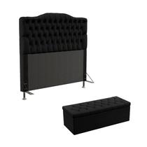 Kit Cabeceira Estofada Decorativa Pollux e Calçadeira Sagitarius 160 Para Cama Queen Preto Aradecor