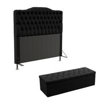 Kit Cabeceira Estofada Decorativa Pollux e Calçadeira Sagitarius 195 Para Cama King Preto Aradecor