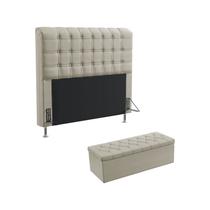 Kit Cabeceira Estofada Decorativa Rana 160 Para Cama Queen e Calçadeira Sagitarius Bege Aradecor