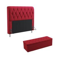 Kit Cabeceira Estofada Decorativa Sirius 195 Para Cama King e Calçadeira Sagitarius Sued Vermelho Aradecor