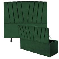 Kit Cabeceira Estofada e Calçadeira Baú Recamier Bélgica 160cm Queen Size Suede Verde Musgo - Ahz Móveis