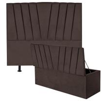 Kit Cabeceira Estofada e Calçadeira Baú Recamier Bélgica 195cm King Size Sintético Marrom - Ahazzo Móveis