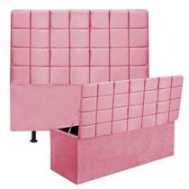 Kit Cabeceira Estofada e Calçadeira Baú Recamier Clara 140cm Casal Padrão Suede Rosa Bebê - Ahazzo Móveis