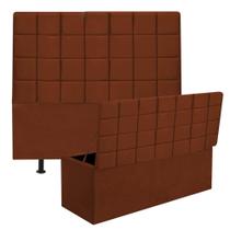 Kit Cabeceira Estofada e Calçadeira Baú Recamier Clara 140cm Casal Padrão Suede Terracota - Ahz Móveis