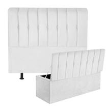 Kit Cabeceira Estofada e Calçadeira Baú Recamier Kiara 140cm Casal Padrão material sintético Branco - Ahazzo Móveis