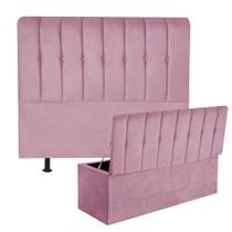 Kit Cabeceira Estofada e Calçadeira Baú Recamier Kiara 140cm Casal Padrão Suede Rosa Bebê - Ahz Móveis