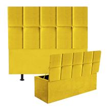 Kit Cabeceira Estofada e Calçadeira Baú Recamier Turquia 140cm Casal Padrão material sintético Amarelo - Ahz Móveis