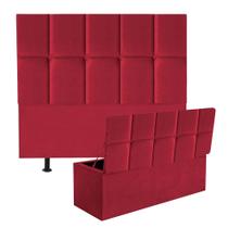 Kit Cabeceira Estofada e Calçadeira Baú Recamier Turquia 160cm Queen Size material sintético Vermelho - Ahazzo Móveis