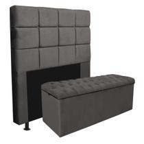 Kit Cabeceira Estofada e Calçadeira Recamier Espanha 195cm King Size Quarto Box Suede Cinza - Ahazzo Móveis