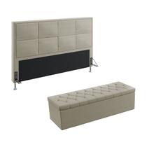 Kit Cabeceira Estofada Maia 195 Para Cama King e Calçadeira Sagitarius Bege Aradecor
