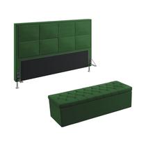 Kit Cabeceira Estofada Maia 195 Para Cama King e Calçadeira Sagitarius Sued Verde Aradecor