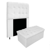 Kit Cabeceira Estofada Mel Cama Box Solteiro 90 cm mais Calçadeira Baú Mel com Capitonê Suede Branco para Quarto - AM Decor