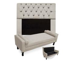 Kit Cabeceira Estofada Mirage E Recamier Baú Fenix King 195 cm Suede Bege - LM DECOR Kit Cabeceira Estofada Mirage E Recamier Baú Fenix King 195 cm Suede Bege - LM DECOR