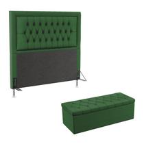 Kit Cabeceira Estofada Para Cama Box Antares e Calçadeira Sagitarius 140 Para Cama de Casal Sued Verde Aradecor