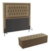 Kit Cabeceira Estofada Para Cama Box Antares e Calçadeira Sagitarius 195 Para Cama King Sued Capuccino Aradecor