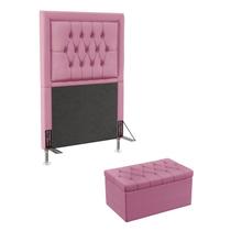Kit Cabeceira Estofada Para Cama Box Antares e Calçadeira Sagitarius 90 Para Cama de Solteiro Sued Rosê Aradecor