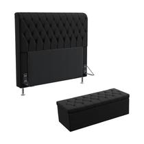 Kit Cabeceira Estofada Para Cama Box Bellatrix 160 Cama Queen e Calçadeira Sagitarius Couro Preto Aradecor Kit Cabeceira Estofada Para Cama Box Bellatrix 160 Cama Queen e Calçadeira Sagitarius Couro Preto Aradecor