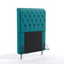 Kit Cabeceira Estofada para Cama Box Bellatrix 90 Cama de Solteiro e Calçadeira Sagitarius Sued Azul Kit Cabeceira Estofada para Cama Box Bellatrix 90 Cama de Solteiro e Calçadeira Sagitarius Sued Azul