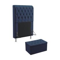 Kit Cabeceira Estofada Para Cama Box Bellatrix 90 Cama de Solteiro e Calçadeira Sagitarius Sued Azul Marinho Aradecor Kit Cabeceira Estofada Para Cama Box Bellatrix 90 Cama de Solteiro e Calçadeira Sagitarius Sued Azul Marinho Aradecor