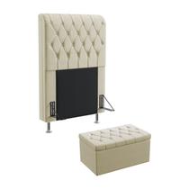 Kit Cabeceira Estofada Para Cama Box Bellatrix 90 Para Cama de Solteiro e Calçadeira Sagitarius Sued Bege Aradecor