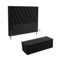 Kit Cabeceira Estofada Para Cama Box Centaurus 160 Para Cama Queen Calçadeira Sagitarius Couro Artificial Preto Aradecor
