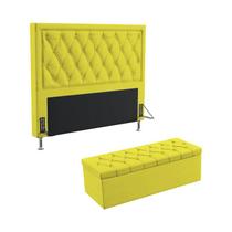 Kit Cabeceira Estofada Para Cama Box Centaurus 160 Para Cama Queen e Calçadeira Sagitarius Sued Amarelo Aradecor