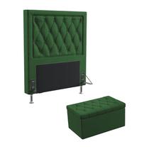 Kit Cabeceira Estofada Para Cama Box Centaurus 90 Para Cama de Solteiro e Calçadeira Sagitarius Sued Verde Aradecor