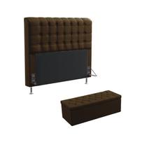 Kit Cabeceira Estofada Para Cama Box Dama 140 Para Cama de Casal e Calçadeira Sagitarius Sued Marrom Aradecor