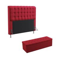 Kit Cabeceira Estofada Para Cama Box Dama 195 Para Cama King e Calçadeira Sagitarius Sued Vermelho Aradecor Kit Cabeceira Estofada Para Cama Box Dama 195 Para Cama King e Calçadeira Sagitarius Sued Vermelho Aradecor