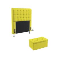 Kit Cabeceira Estofada Para Cama Box Dama 90 Para Cama de Solteiro e Calçadeira Sagitarius Sued Amarelo Aradecor Kit Cabeceira Estofada Para Cama Box Dama 90 Para Cama de Solteiro e Calçadeira Sagitarius Sued Amarelo Aradecor