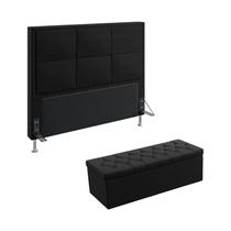 Kit Cabeceira Estofada Para Cama Box Maia 160 Para Cama Queen e Calçadeira Sagitarius Couro Artificial Preto Aradecor Kit Cabeceira Estofada Para Cama Box Maia 160 Para Cama Queen e Calçadeira Sagitarius Couro Artificial Preto Aradecor