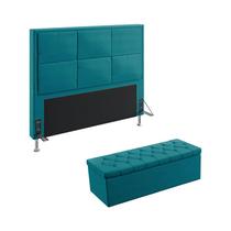 Kit Cabeceira Estofada Para Cama Box Maia 160 Para Cama Queen e Calçadeira Sagitarius Sued Azul Turquesa Aradecor