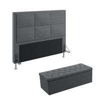 Kit Cabeceira Estofada Para Cama Box Maia 160 Para Cama Queen e Calçadeira Sagitarius Sued Cinza Aradecor Kit Cabeceira Estofada Para Cama Box Maia 160 Para Cama Queen e Calçadeira Sagitarius Sued Cinza Aradecor