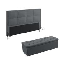 Kit Cabeceira Estofada Para Cama Box Maia 195 Para Cama King e Calçadeira Sagitarius Sued Cinza Aradecor