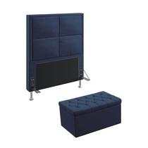 Kit Cabeceira Estofada Para Cama Box Maia 90 Para Cama de Solteiro e Calçadeira Sagitarius Sued Azul Marinho Aradecor Kit Cabeceira Estofada Para Cama Box Maia 90 Para Cama de Solteiro e Calçadeira Sagitarius Sued Azul Marinho Aradecor