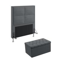 Kit Cabeceira Estofada Para Cama Box Maia 90 Para Cama de Solteiro e Calçadeira Sagitarius Sued Cinza Aradecor Kit Cabeceira Estofada Para Cama Box Maia 90 Para Cama de Solteiro e Calçadeira Sagitarius Sued Cinza Aradecor