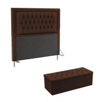 Kit Cabeceira Estofada Para Cama Box Pegasus e Calçadeira Sagitarius 140 Casal Marrom Aradecor
