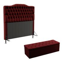 Kit Cabeceira Estofada Para Cama Box Pollux e Calçadeira Sagitarius 195 Para Cama King Sued Bordô Aradecor