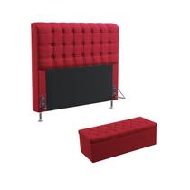 Kit Cabeceira Estofada Para Cama Box Rana 140 Para Cama de Casal e Calçadeira Sagitarius Sued Vermelho Aradecor